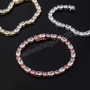 6mm 7inch 8inch Hiphop Square Round CZ Tennis Bracelets Link Chains for Men Women Nice Gift