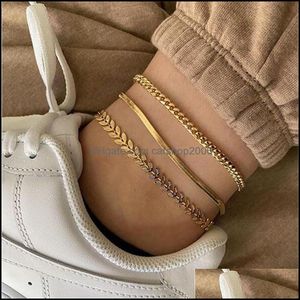 Anklets Jewelry 3Pcs Set Gold Color Simple Chains For Women Foot Leg Chain Ankle Beach Bracelets Accessories 180 W2 Drop Delivery 2021 Go2Db