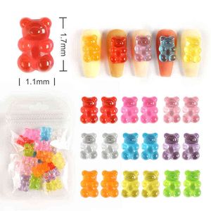 18st Blandade färger Gummy Bear Nail Art Decoration 3D Resin Kawaii Nail Charm Tillbehör Manikyr Design Professionell Tillbehör Y220408