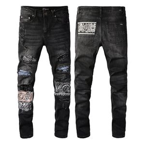 Мужские джинсы 22SS Designer Fashion огорченный рваным байкером Slim Fit Motorcycle Denim Quality Fashion Fashion Jean Mans Pants Pour Hommes