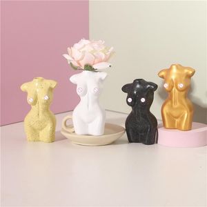 Wazony żywica Home Decor kobiece tatuaże do ciała wazon na kwiaty ozdoby na biurko dekoracyjna porcelana kobiety biust dekoracja pokoju rzemiosło