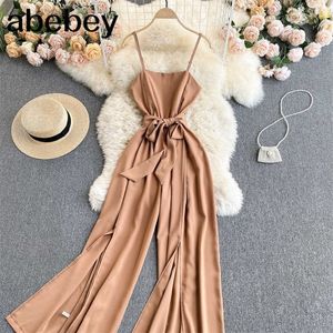 Jumpsuits for Women Elegant Solid Office Lady Sashes i full längd Simple Fashion Wild Korean Chic Jumpsuit 210715