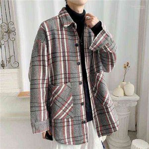 Herr ullblandningar 2022 Autumn and Winter Youth Loose Color Matching Striped Woolen Coat Fashionable Casual Mid-Längd Top1 T220810