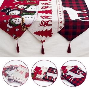 Huiran Linen Elk Snokman Table Runner Merry Christmas for Home Xmas Ornaments年装飾Navidad Y20102020202020202020