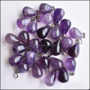 Charms Jewelry Findings Components Water Drop Stone Beads Pendants Wholesale Natural Amethysts For Diy Necklace Dhop6