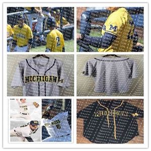 Chen37 Custom Michigan Wolverines Colosseum Baseball Barry Larkin BLAKE NELSON JACK BLOMGREN ALEC RENNARD AKO THOMAS Jim Abbott Yellow NCAA Jerseys