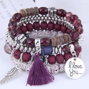 Beaded Strands Bohemian Style Angel Wing Elastic Beads Armband Set Women Hand Jewelrybeaded Lars22