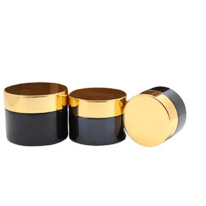 Portable Refillable Bottle Cosmetic Shiny Black Glass Eye Cream Jars Glossy Gold Lid Empty Skincare Facial Cream Pots Container 20g 30g 50g