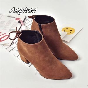 winter new fashion booties pointed thick with shallow mouth plus cotton warm and comfortable high heel boots w43 Y200114