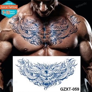 Wholesale blue dragon tattoos for sale - Group buy large temporary tattoo juice ink long lasting blue tattoo sticker breast chest totem wings dragon body art painting sexy for men