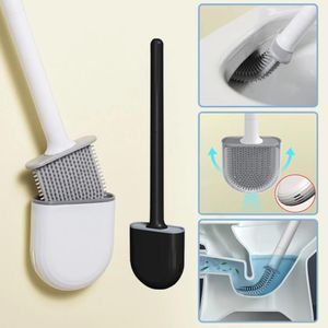 Portable Wall-Mounted Silicone Toilet Brushes Leak-Proof Base Convenient Sanitary Brushs Flexible Head Storage Cover Toilet Cleaning Brush