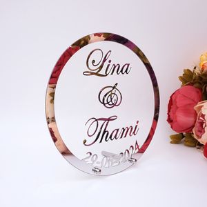 Different Style Custom Wedding Signs Name Date Acrylic Mirror Frame Word Sign Party Decor With Nail Favor Gift Round Heart