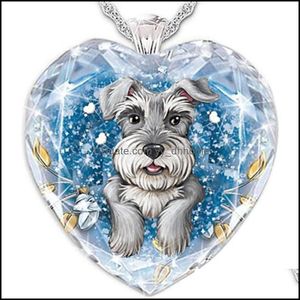 Colares de pingentes pingentes jóias verão série fofa de animais de estimação schnauzer cão de cristal glass women colar swe dhoxt