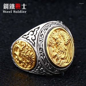 Cluster Rings Steel Soldier Dragon och Phoenix rostfritt ring Fashion Men Ankomst Unqiue Jewelrycluster Rita22