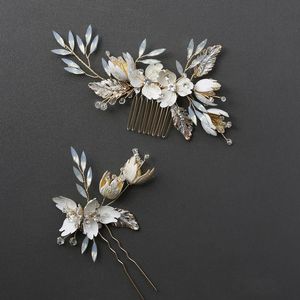 Opal Crystal Hair Comb Pin Vintage Gold Tornante Fiore Foglia Copricapo Copricapo Sposa Gioielli da sposa Accessori da sposa m200 0615