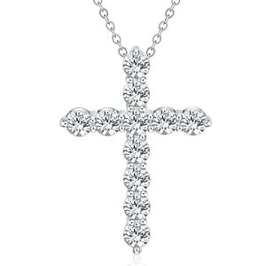 Ketten 925 Silber Halskette 18 Zoll glänzender Kristall Eleganter Kreuzanhänger für Frauen Hochwertiger Modeschmuck Weihnachtsgeschenk