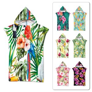 Towel Leaves Printed Bath Microfiber Quick Dry Hooded Beach For Adults Kids Tropical Bathrobe Beachwear Poncho SurfTowel