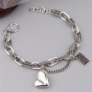 Silver Color Asymmetric Love Heart Pendant Square Letter Bracelet Female Fashion Personality Jewelry Accessories GC1524