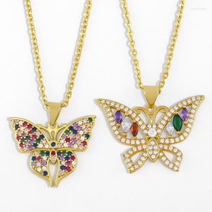 Pendanthalsband Multicolor Butterfly Necklace Chain Gold Stone For Women CZ Cubic Zirconia Trendy Jewelry Gifts NKES50Sidant Heal22