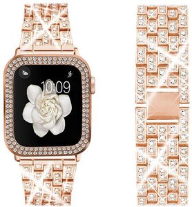 Women Luxury Women Bling Diamond Watch Cases with Bands Straps Silicone Watch Band 49 38mm 40mm 42mm 44mm 45mm for Iwatch 8 7/6/5/4/3