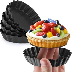 Set of 6 Non-Stick Tart Quiche Flan Pan Molds Round 4 Inch Carbon Steel Cake Baking Form with Removable Bottom Bakeware Tools W220425