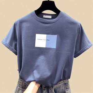 Zuolunouba Simple Harajuku Cotton Tshirt 여성 짧은 슬리브 학생 반 소매 Tshirt 여름 느슨한 프레피 스타일 티 탑 210322