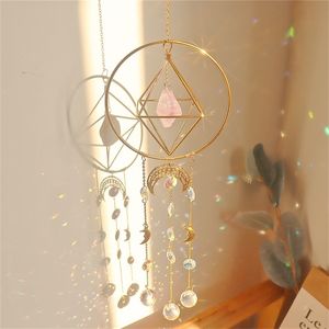 Suncatcher Crystal Wind Chime Star Moon Sun Catchers Windchimes Placcato Perline colorate Goccia appesa per decorazioni da giardino Craft 220531