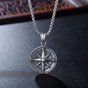 Collane con ciondolo Gioielli da viaggio Pendent Collier Colore argento Bussola in acciaio inossidabile Collana con ciondoli Forma di moneta Catene North Star GiftPenda