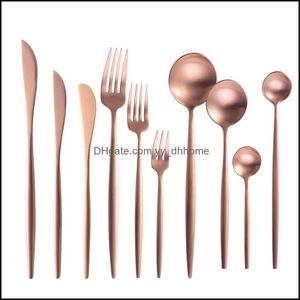 Flatware Sets Kitchen Dining Bar Home Garden Rose Gold Western Dinnerware Wedding Tableware Party Supply Stainless Steel Cutlery Knife Fo