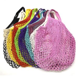 Bolsas de supermercado reutilizáveis ​​portáteis para saco de saco de vegetais de frutas bolsa organizadora de corda de corda de algodão Sacos de compras de rede Tote FY4753 0525