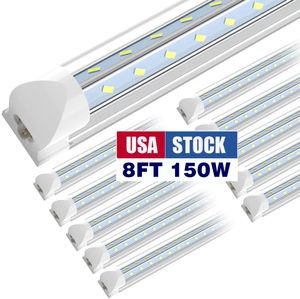 8ft LED dükkan ışıkları, 8 feet daha soğuk kapı dondurucu LEDS Tüpler Aydınlatma Armatürü, SMD5730 150W 15000 LM, V ŞEKİL Floresan şeffaf kapak bağlantılı yüzey montaj ışığı