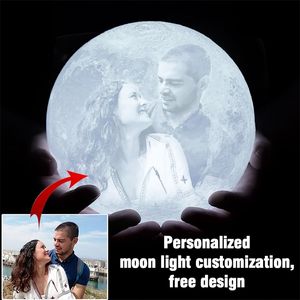 Customized PoText 3D Printing Moon Lamp Personalized Custom Gift USB Charging PLA Material 3 Colors Lunar Night Light 220623