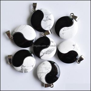 Заклинание выводы ювелирных изделий Компоненты натуральный камень тай -чи yin yin yan black onyx белые бирюзовые подвески для ожерелья je dur