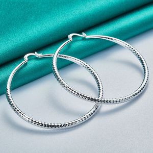 925 Sterling Silver Big Circle 50mm Grain Hoop Earring for Woman Fashion Party Wedding Engagement Party Jewelry