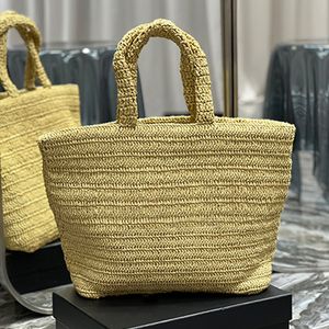 Högsta kvalitet LINEN STRAW TOTA PAGS Axel Casual Woman's Large Capacity Shopping Bag Semester Designer Holiday Plain Lafite Grass Woven Handväskor Y