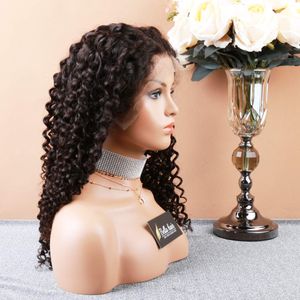黒人女性のためのフルレースフロントウィッグ巻き波バージンヒューマンヘアウィグベビーヘアミディアムキャップナチュラルカラー130 密度