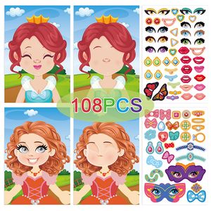 Funny Princess Stickers Reusable Puzzle Sticker Games For Children Girls Gifts DIY Eyes Lips Crown Sticky Dress Up Toys Gift 220716