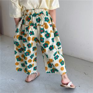 Baumwolle Mädchen Elastische Taille LOSE Breite Bein Hosen Floral Nette Kinder Kleidung Frühling Sommer Hosen 1-6y Koreanische Baby blume 220419