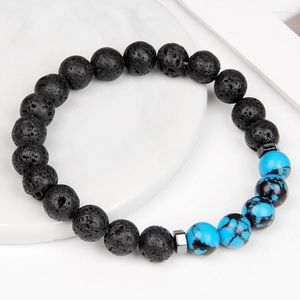 Beaded Strands Natural Lava Bracelets For Women Men Volcanic Turquoises Imperial Stone Hematite Bracelet Yoga Essential Oil Diffuser Jewelr