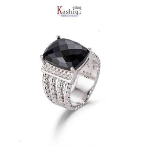 Rings Dy Twisted Wire Prismatic Black Ring Women Fashion Platinum Plated Micro Diamond Trend Versatile Style