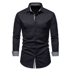 MENS BIZNES Casual Social Shirts Marka Slim Fit Sukienka z długim rękawem Koszula Mężczyźni Button Down Homme Camisas Hombre XXL L220704