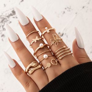 S2896 Fashion Jewelry Knuckle Ring Set tredimensionell ihålig blommorpärl kram Fjäril Geometriska öppningsringar 8 st/set