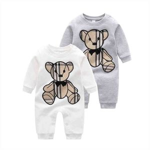 Neonate Neonate Ragazzo Pagliaccetti Cotone Infantile Designer Marchio Cartoon Orso Plaid Modello New Born Boutique Abbigliamento Tutina Tuta G220510