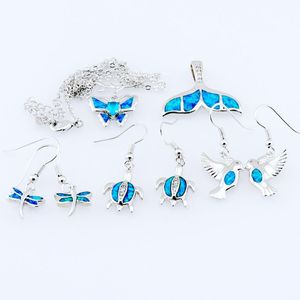 Pendant Necklaces 5pcs Women Wholesale Lots Mixed Jewelry Party Gift Silver Fire Opal & EarringPendant