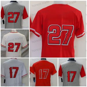 17 Shohei Ohtani Maglia da baseball rossa da uomo Mike 27 Trout Maglie bianche grigie Uniformi Qualità cucita Taglia S-XXXL