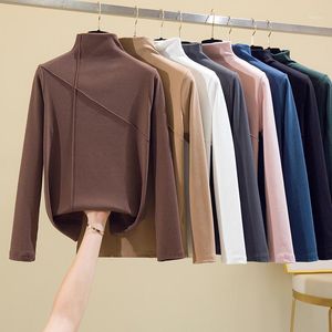 Damska koszulka 2022 Z Długim Rękawem Gruba T Shirt Kobiety Winter Tops Turtleneck Warm Korean Bawełniana Tshirt Kobieta Tee Femme Różowy Niebieski