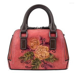 Evening Bags Rose Embossing Eye-catching Decoration Hand-painted Gorgeous Color Ladies Women&#39;s Totes Handbags Cowhide Messenger