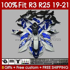 Corpo stampo ad iniezione per YAMAHA YZFR3 YZFR25 YZF R 3 25 R3 R25 19 20 21 Carrozzeria 141No.71 100% Fit YZF-R3 YZF-R25 2019 2020 2021 Telaio 2019-2021 Kit carenatura OEM blu bianco blk