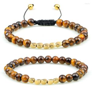 Bärade strängar Counples Men Armband Ethnic Tibetan 6mm Natural Tiger Eye Stone Pärlor flätade oregelbundna koppararmbandbanglar Friends FA