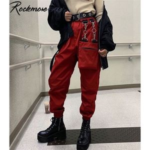 Rockmore Harajuku Şerit Kargo Pantolon Joggers Kış Sweatpants Pantolon Siyah Gevşek Geniş Bacak Ter Femme 220325
